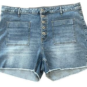 Rue+ Women's Size 24 High-Rise Button Fly Denim Shorts Plus Size Cutoff Raw Hem